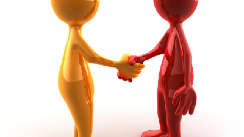 Handshake of two glossy characters